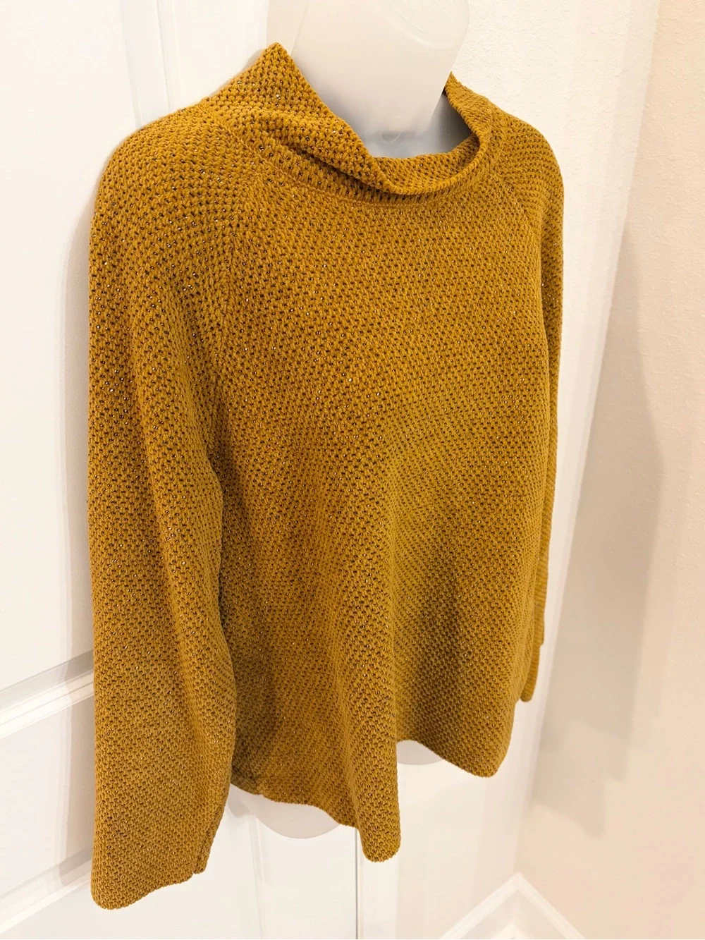 Eileen Fisher Tweedy Organic Cotton Funnel Neck Box Top Sweater in Arnica NWOT